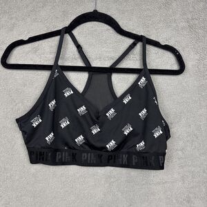Victoria's Secret PINK Active  Sports Bra Black White Logo Women’s Size Large